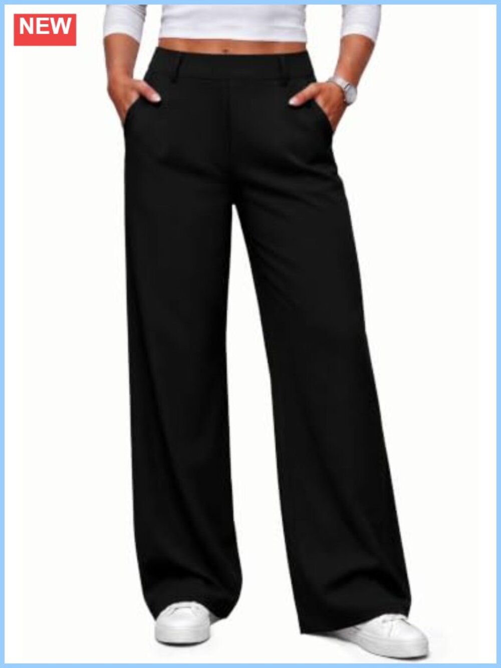 Wide Leg Pants Business Casual Work Trousers High Rise Pull On 93% Polyester